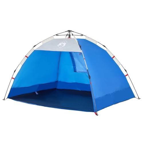 vidaXL Strandzelt 2 Personen, Strandmuschel mit Quick-Release-System, Sonnenschutz mit offenem Eingang, Zelt Wurfzelt Windschutz, Azurblau 190T Polyester von vidaXL