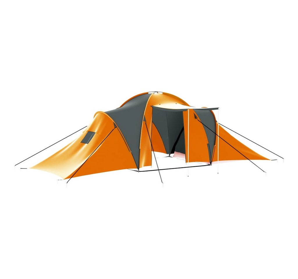 vidaXL Vorzelt Campingzelt 9 Personen Stoff Grau und Orange, (9 tlg) von vidaXL