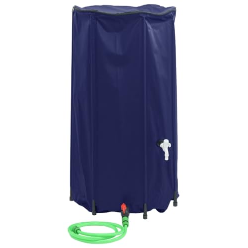 vidaXL Wassertank mit Wasserhahn, Regenwassertank mit ABS-Auslassventil Wasserschläuchen, Regentonne mit Zwei-Wege-Reißverschluss, Faltbar Blau 100L PVC von vidaXL