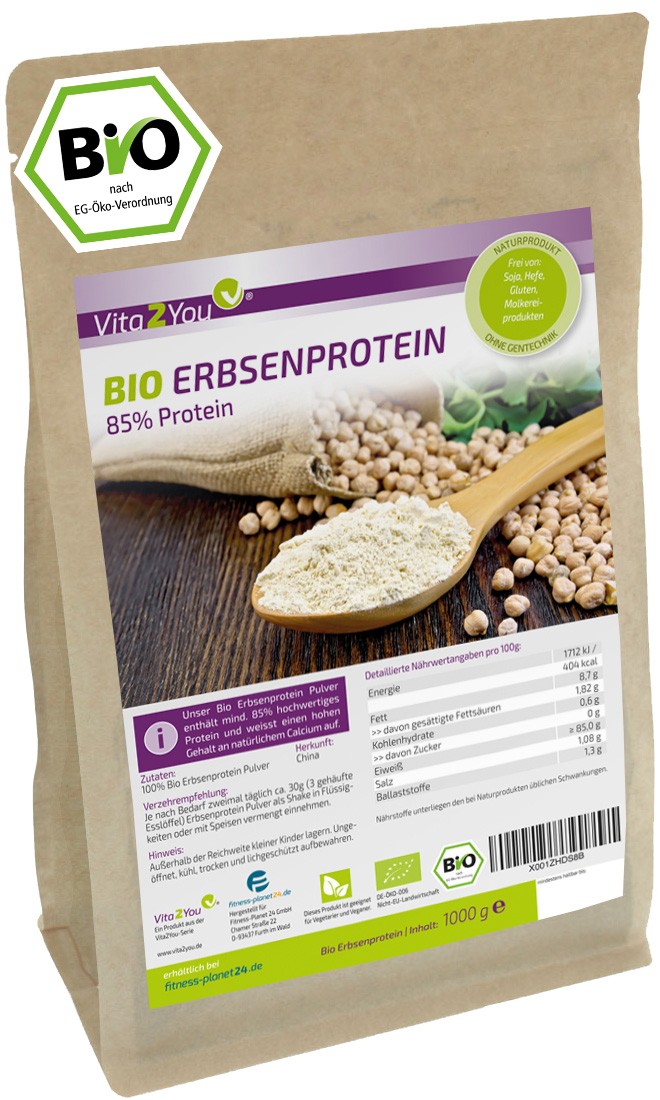 Vita2You Bio Erbsenprotein 1000g - 85% Protein - Isolat - Glutenfrei - Eiweis... von vita2you