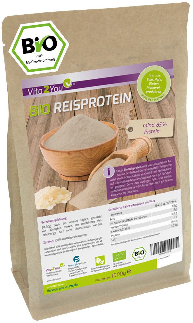 Vita2You Bio Reisprotein 1000g - mind. 85% Protein - Glutenfrei - Eiweiss - I... von vita2you