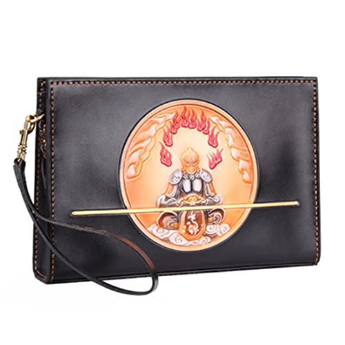 vkeid Buddha First-Layer-Rindsleder-Geldbörse mit umlaufendem Reißverschluss, Reißverschluss-Clutch-Geldbörse, Münz- und Kartenfächern, Kollektionsbrieftasche von vkeid
