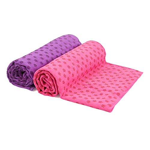 voidbiov Quick Dry rutschfeste Yoga Handtücher (6 Farben) mit Mesh-Tragetasche, extra lang (62 x 183 cm/62 x 182,9 cm) Dot Grip Bikram Yoga (Rose + Lila) von voidbiov
