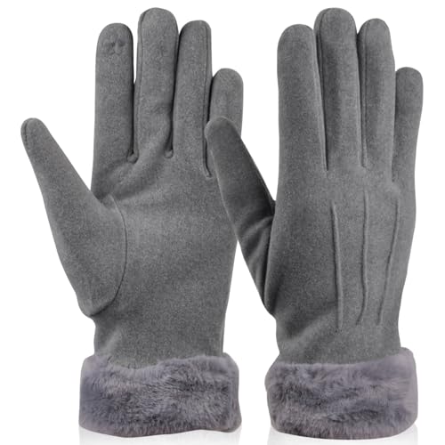 volumoon Damen Winter Handschuhe Warme Touchscreen Handschuhe, Fleecefutter Dicke Winddicht Winterhandschuhe für Kaltes Wetter Outdoor Sport (Grau) von volumoon
