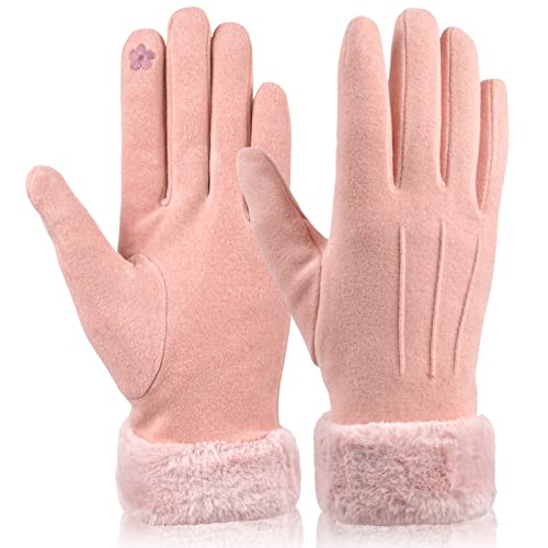 volumoon Damen Winter Handschuhe Warme Touchscreen Handschuhe, Fleecefutter Dicke Winddicht Winterhandschuhe für Kaltes Wetter Outdoor Sport (Rosa) von volumoon
