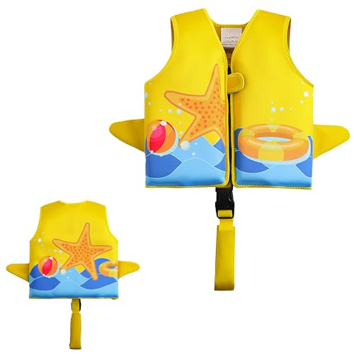 vveWin UV Neopren Schwimmweste für Kinder mit Sicherheitsschnalle Abnehmbare Schwimmer Swim Vest for Kids für Kleinkinder im Alter von 1,2,3,4,5,6,7,8 Jahren Mädchen und Jungen (Yellow, Large) von vveWin