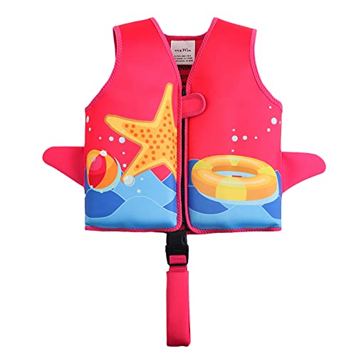 vveWin UV Neopren Schwimmweste für Kinder mit Sicherheitsschnalle Abnehmbare Schwimmer Swim Vest for Kids für Kleinkinder im Alter von 1,2,3,4,5,6,7,8 Jahren Mädchen und Jungen (Fuchsia, Large) von vveWin