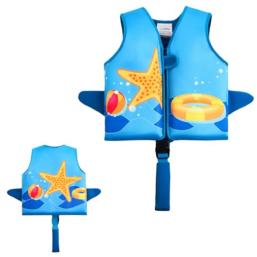 vveWin UV Neopren Schwimmweste für Kinder mit Sicherheitsschnalle Abnehmbare Schwimmer für Kleinkinder im Alter von 1,2,3,4,5,6,7,8 Jahren Mädchen und Jungen (Blue, Medium) von vveWin
