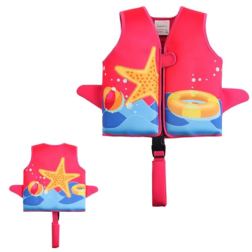 vveWin UV Neopren Schwimmweste für Kinder mit Sicherheitsschnalle Abnehmbare Schwimmer für Kleinkinder im Alter von 1,2,3,4,5,6,7,8 Jahren Mädchen und Jungen Swim Vest for Kids (Fuchsia, Small) von vveWin