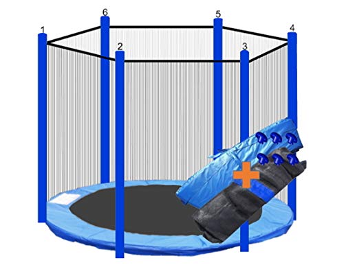 walexo Trampolin Randabdeckung + Sicherheitsnetz für 6 Stangensysteme (244 cm Ø, Blau/Blau) von walexo