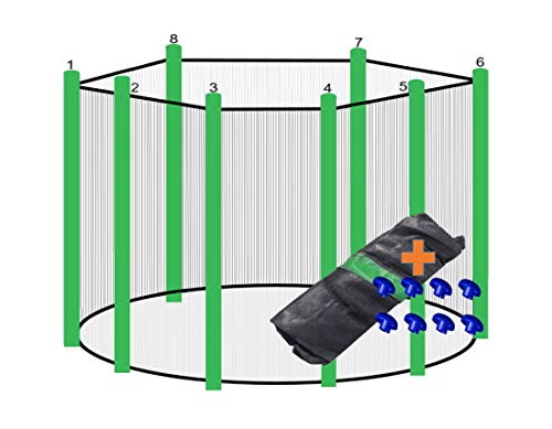 walexo Trampolin Sicherheitsnetz für 8 Stangensysteme Größen (305 cm Ø, Schwarz/Hellgrün) von walexo