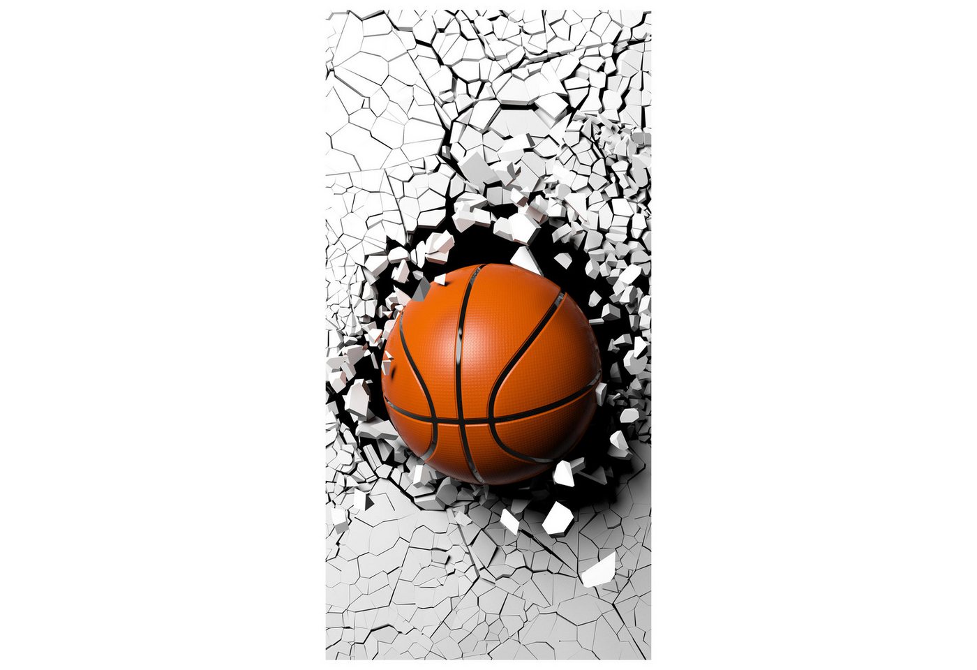 wandmotiv24 Türtapete Basketball durch Wand, 3D, Sport, Ball, glatt, Fototapete, Wandtapete, Motivtapete, matt, selbstklebende Dekorfolie von wandmotiv24