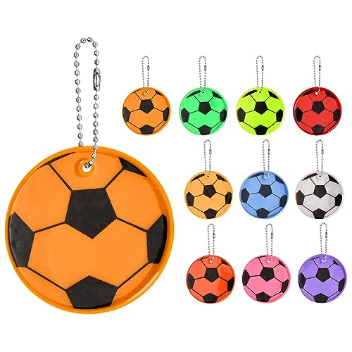 10 Stück Reflektierende Fußball-Schlüsselanhänger Anhänger aus PVC-Sicherheitsreflektoren Hängender Fußball-Schlüsselanhänger für Schultaschen, Rucksäcke, Radfahren, Wandern, Laufen (10 Farben) von wangjiangda