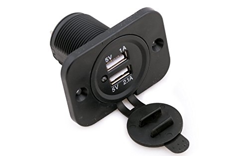 wellenshop 12 24 Volt USB Einbau Steckdose Ladegerät Buchse mit Abdeckung, schwarz, Adapter Boot Auto Zigarettenanzünder von wellenshop