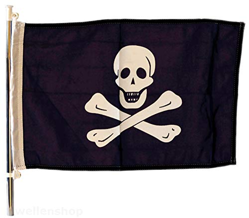 wellenshop Piratenflagge 30 x 45 cm Polyester Schwarz Weiß ohne Flaggenstock Piraten-Fahne Totenkopf-Flagge Totenkopf-Fahne von wellenshop