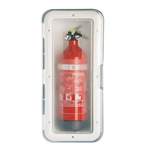 wellenshop Ablagefach für Feuerlöscher 1 od. 2 kg, Tür transparent, Staufach, Feuerlöscherhalterung, für Boot, Camper, Wohnmobil & Wohnwagen Farbe 1 kg von wellenshop