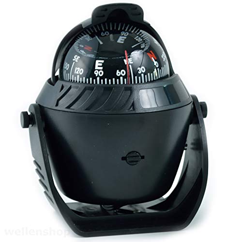 Bootskompass 12V LED Beleuchtet mit Sonnenschild 5° Skalierung Schwarz Kunststoff ABS Marinekompass Plattenkompass Kompass Boot von wellenshop