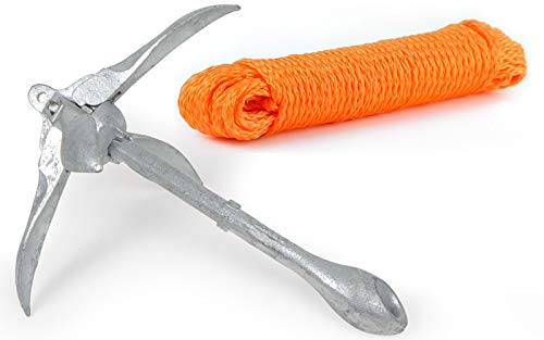 wellenshop Klapp-Anker 3,2 kg + Ankerleine 30 m Ø 8 mm Schwimmfähig Kunststoff Polyethylen PE Orange Faltklappanker Faltanker Stahl Verzinkt von wellenshop