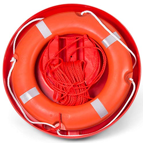 wellenshop Profi Rettungsring mit Rettungsleine und Gehäuse Kunststoff Orange mit Solas Zertifikat für Berufsschifffahrt und Sportboote von wellenshop