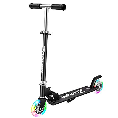 wheoZ Roller Kinder Scooter Tretroller Cityroller Kick Scooter 3 Höhenverstellbare PU Led-räder ABEC 7 für Mädchen Jungen Kinder ab 3-8 Jahre(Schwarz) von wheoZ