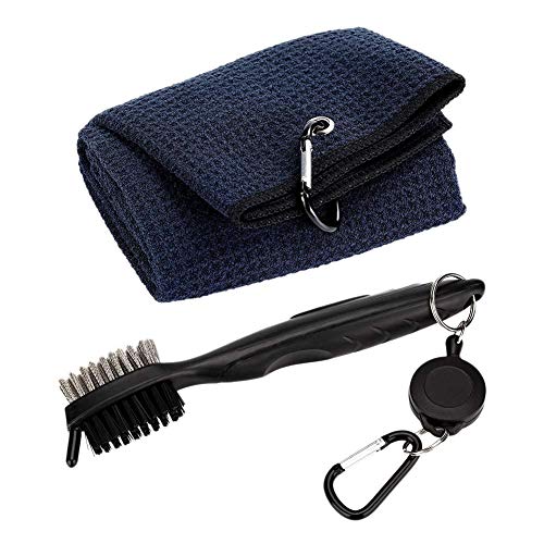 wiianoxd Werkzeug-Set für Golf-Handtücher, aus reiner Baumwolle, mit einziehbarer Verlängerung und Reinigungszange für Club Groove (schwarz) von wiianoxd