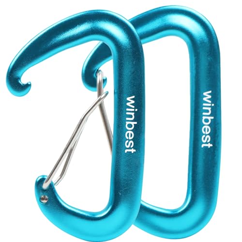 2 Stück Karabinerhaken, Karabiner Blau12KN(1200KG), Karabinerhaken Groß, Schwerlast Alu Carabiner für Hängematte Outdoor Camping von winbest