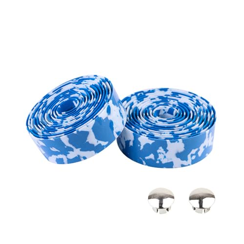 wisoolkic 2 Stück Flexibles Gummischwamm Fahrradlenkerband für Komfort mit hochdichtem Kunstleder Fahrradlenkerband, weiß Blau von wisoolkic