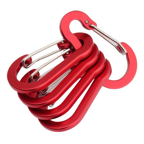 wisoolkic 5 Stück multifunktionaler Karabiner Schlüsselanhänger, Kleiner Karabiner Clip für einfaches Unterwegs, großer Karabiner Clip aus Edelstahl, glänzend, Rot von wisoolkic