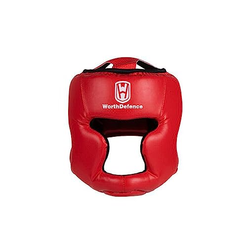 wisoolkic Boxen Übungsschutzhelm PU Karate Taekwondo Kopfschutz Tragbare Wiederverwendbare gepolsterte Kopfbedeckung Sportausrüstung Zubehör, Rote L von wisoolkic