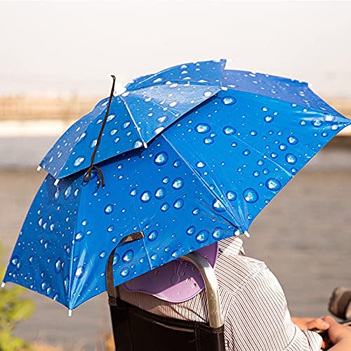 Angelschirme,Regenschirm Hut,Sonnenschirm-Hut Doppelschicht ,Headwear Regen Cap,Freisprechen UV-Schutz, Kopfschirm für Golf Angeln Camping Strand (Regentropfenblau) von wojonifuiliy