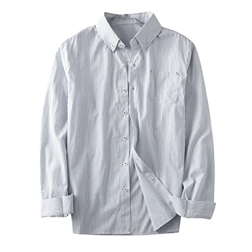 wojonifuiliy01 Männer Baumwolle Leinenhemd Streifen Hemd Langarm Regular Fit Freizeithemd mit Brusttasche - Größen: M bis 3XL von wojonifuiliy01