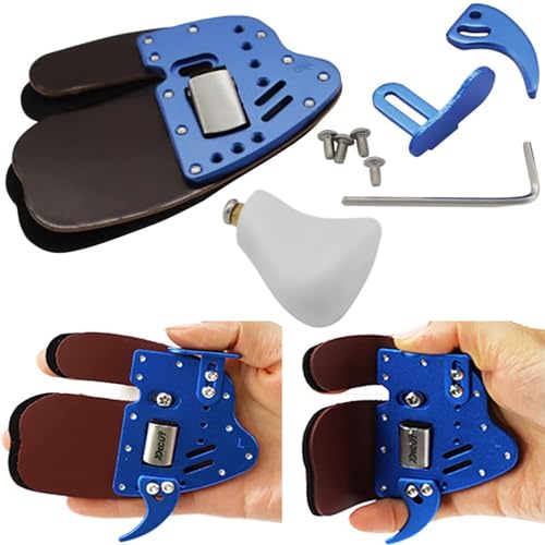 wolfman Bogenschießen Fingertab Fingerschutz LH/RH und S/M/L/XL Finger Tab Wache Leder Einstellbare Fingerschutzhandschuhe für Bogenfingerschutz Jagd Recurvebogen (S - Rechtshänder, Blau) von wolfman