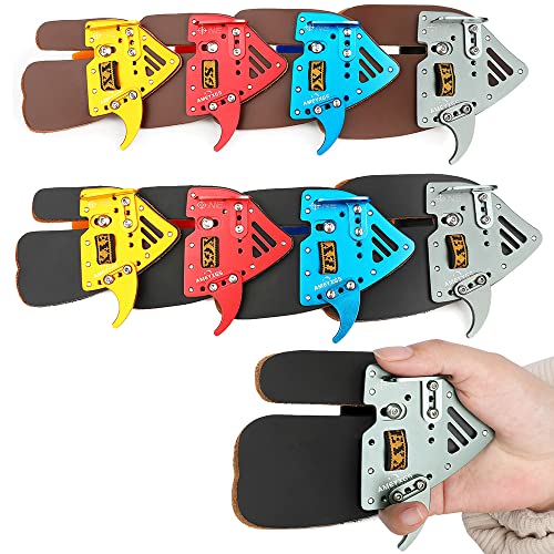 wolfman Bogenschießen Fingertab Fingerschutz S/M/L/XL Finger Tab Wache Leder Einstellbare Fingerschutzhandschuhe für Bogenfingerschutz Jagd Recurvebogen Jagd (L, Grau-Schwarz) von wolfman