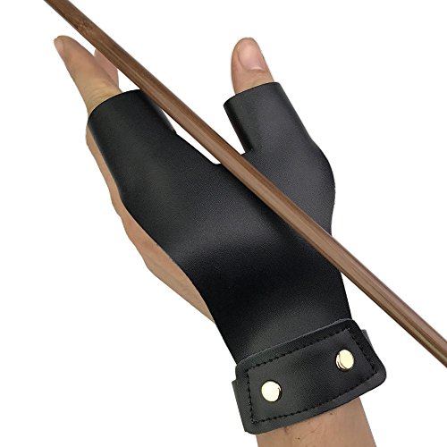 wolfman Bogenschießen Handschuh Leder Fingerschutz traditioneller Schießhandschuh für Linkshänder Bogenschießen Jagd (Schwarz) von wolfman