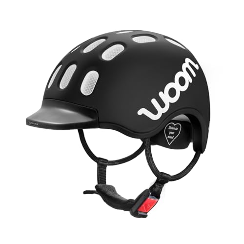 woom Kids Helm, Fahrradhelm für Kinder, mit Visier, für Jungen und Mädchen, 53–56 cm, Größe M, Verstellbar, Aufprallschutz, Schwarz (Black) von woom