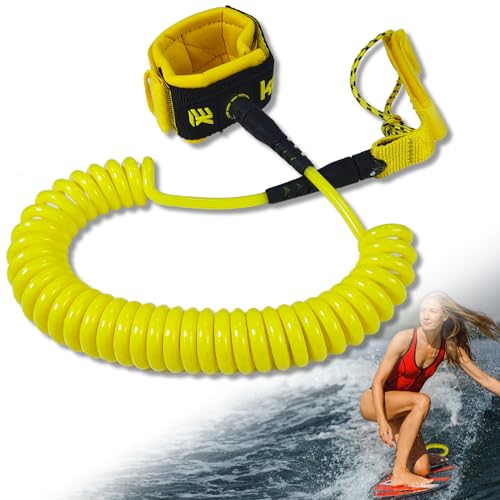 xiaoxiaozhijia Sup Leash,10ft Surf Leashes,TPU Paddleboard-Zubehör,7mm Adult Leine für Longboards,Stand Up Paddle Boards Surfboards (Gelb) von xiaoxiaozhijia