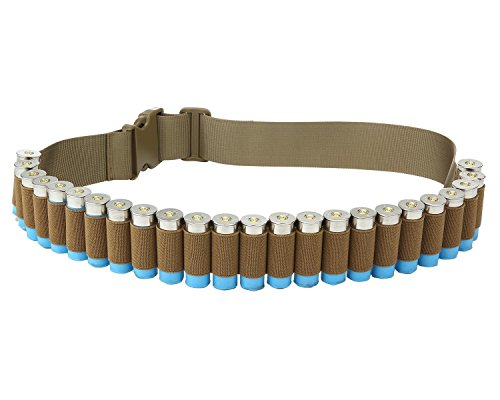 Patronengürtel für Schrotflinte, Munitionsgürtel, Bandolier-Gürtel, für taktische Jagd (26 Kugeln, 120 x 5 cm), Herren, khaki von xingbailong
