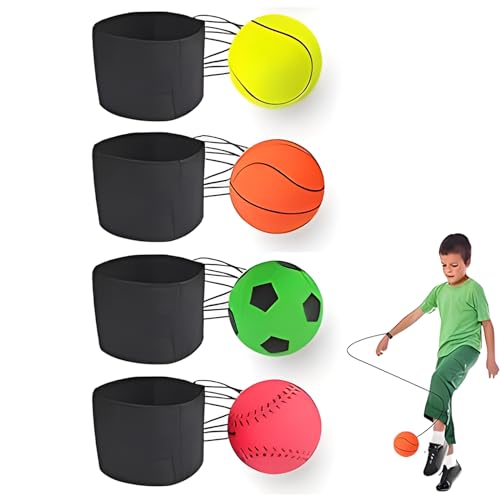 xlwen 4 Stücke Springball mit Schnur, Handgelenk Return Ball, Gummi Bouncy Ball Sehr praktisch für tägliches Training, Spiele und Übungen. von xlwen