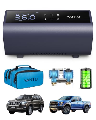 YANTU Akku-Reifenfüller, tragbare Luftkompressor-Luftpumpe für Autoreifen, batteriebetriebene Reifenpumpe, Doppelzylinder-2-faches Aufpumpen, Reifendruckmesser mit 8,3-Zoll-Digitalbildschirm (Blau) von yantu