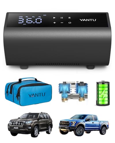 YANTU Akku-Reifenfüller, tragbare Luftkompressor-Luftpumpe für Autoreifen, batteriebetriebene Reifenpumpe, Doppelzylinder-2-faches Aufpumpen, Reifendruckmesser mit 8,3-Zoll-Digitalbildschirm (Schwarz) von yantu