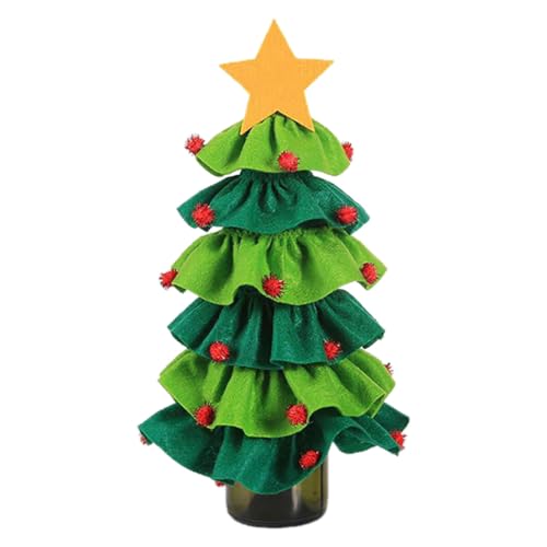 Weihnachtsflaschenpullover und baumförmige Abdeckung Set – 1 Set, lustige und weiche schützende Weinflaschenkleidung, grün, Einheitsgröße von yeeplant