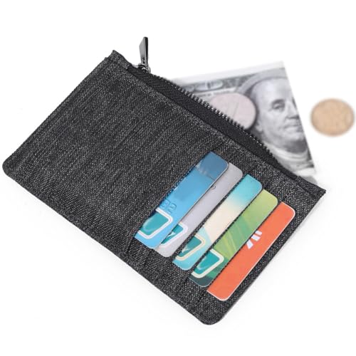 yeeplant Dünne Geldbörse mit Reißverschluss: Kreditkartenetui mit transparentem Ausweisfenster, entworfen für Vordertasche, Schwarz , Einheitsgröße von yeeplant