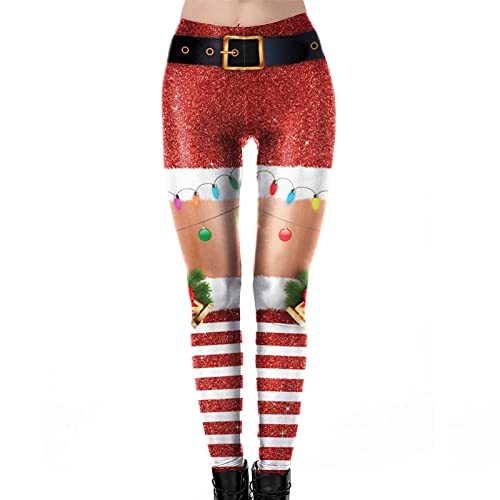 yiouyisheng Damen-Weihnachts-Digitaldruck-Leggings Frauen Mädchen Weihnachtsgamaschen Skinny Xmas Printed High Waist Stretchy Strumpfhosen Hose Christmas Yoga Pants von yiouyisheng