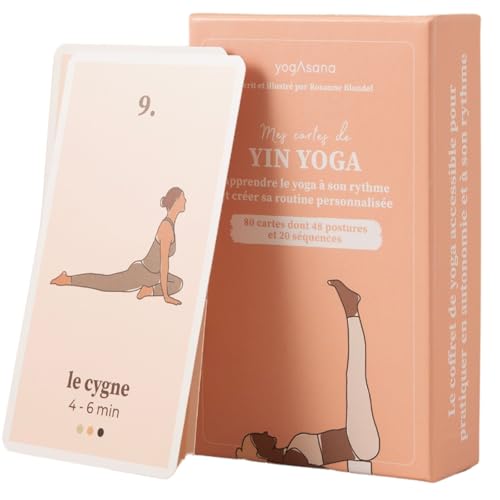 Set mit 80 Yin-Yoga-Karten auf Französisch – French Version - alle Ebenen – Sequenzanleitung zur Perfektion – Illustrationen von Haltungen und Dauer der Praxis – Meridiane von yogAsana