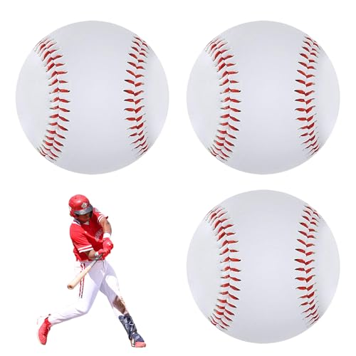 yotutun Baseballs 9 Inch, 3 Stück Handgenäht Baseballs PU Soft Basebälle Weiche Gummikern Basebälle Training Softball für Erwachsene, Jugendtraining, Professionelle Baseballspiele von yotutun