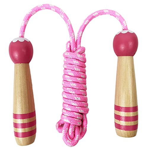 Springseil verstellbar mit Holzgriff und gewebter Baumwolle für Mädchen und Jungen, Springseil Erwachsene Fitness Übung Fettverbrennung Gym Training für Männer Frauen Kinder (rosa) von youguobeier