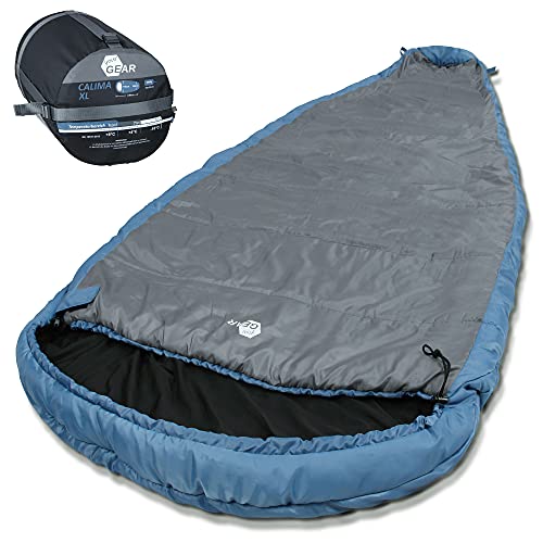your GEAR Campingschlafsack Calima XXL -10°C extrem breiter Ellipsen-Schlafsack 230x110cm mit Kapuze Blau Grau von your GEAR