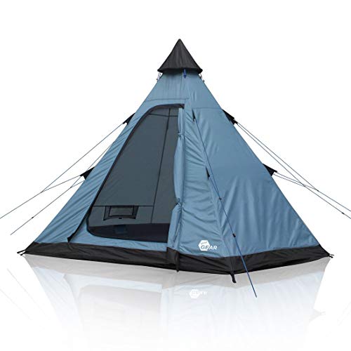 yourGEAR Zelt Lido 290 | 3 Personen Tipi-Zelt Bodenwanne UV 50+ Schutz Insektenschutz Stehhöhe Wasserdicht 5000 mm Blau Grau von your GEAR