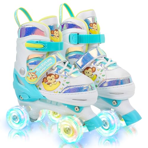 Verstellbare Rollschuhe für Kinder mit Leuchtenden Rädern, LED Inline Skates für Erwachsene, Mädchen und Jungen (Blau, L(35-38)) von yousulun