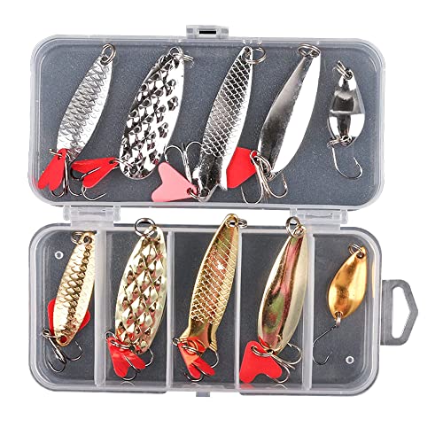 yufana AngelköDer, 10 Stück Fishing Forellen Spoon Set, Angelzubehör Köder Spoon Spinner Blinker Wobbler Spinner Angelköder Mit Drillinge Haken, Angelset Für Forellen, Barsch, Lachs, Hecht, Zander. von yufana